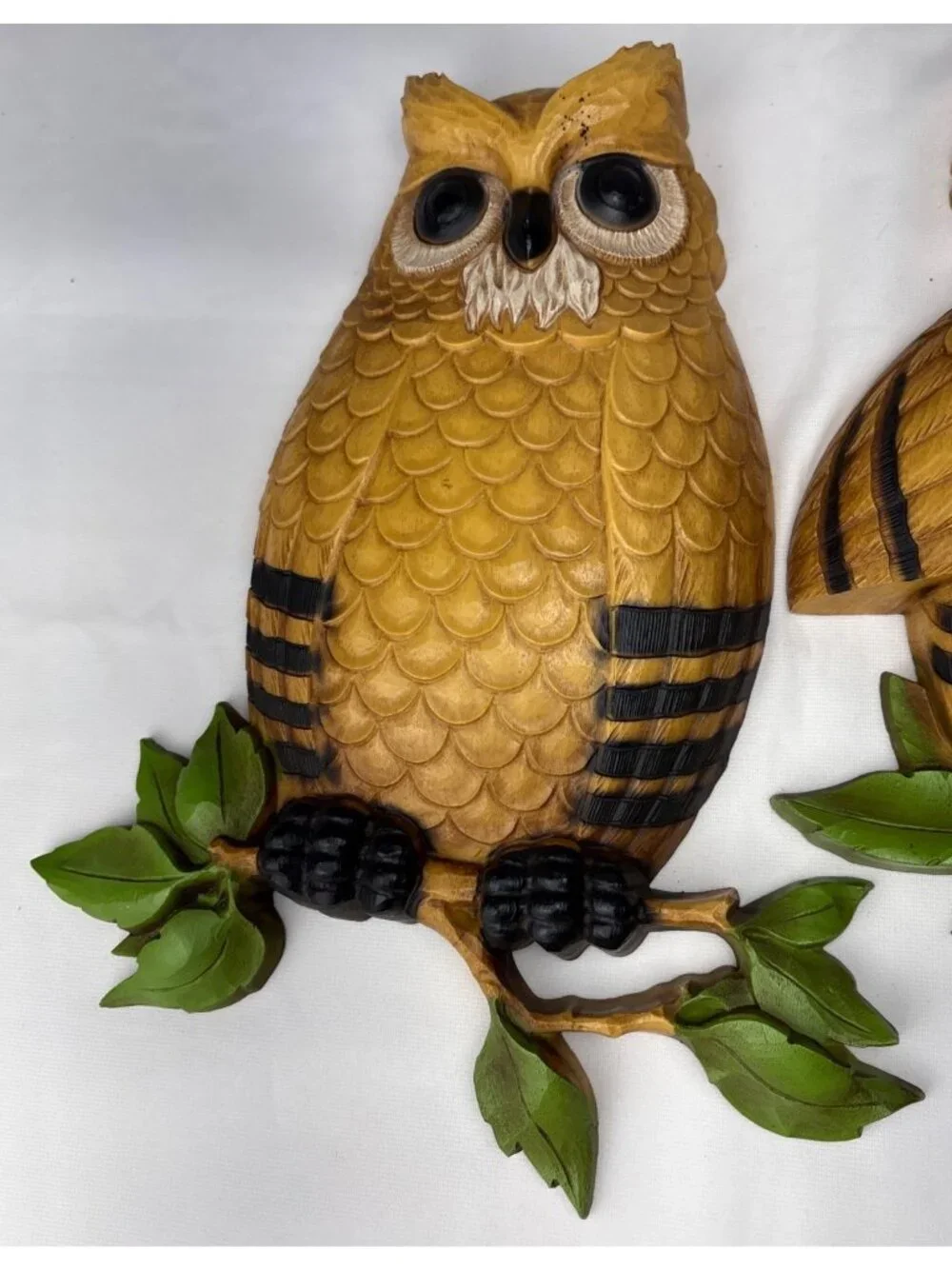 Homco Owl Wall Decor Set Retro Chic 1976 USA Yellow Brown Green